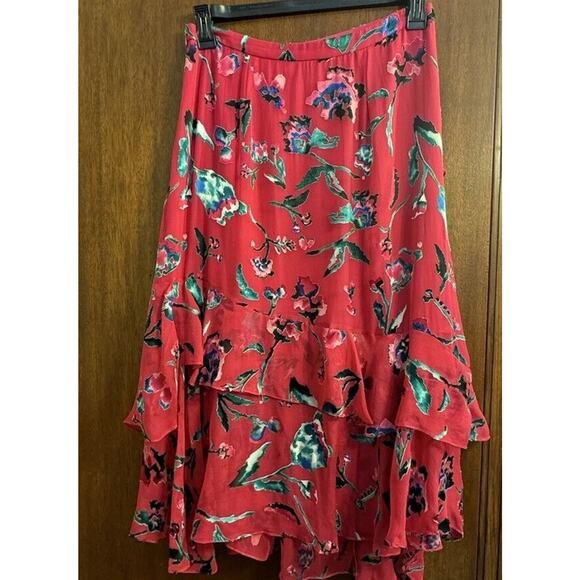 Tanya Taylor Skirt Womens 8 Midi Silk Blend Abstract Fairy Core Cottage Burnout - Picture 6 of 9